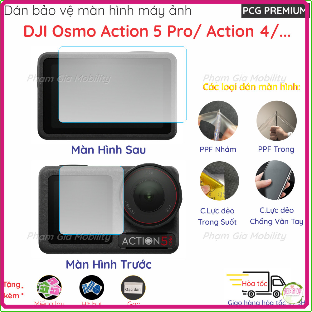 Combo 2 tấm dán màn hình trước + sau dành cho máy ảnh DJI Osmo Action 5 Pro/ Action 4,... loại cường