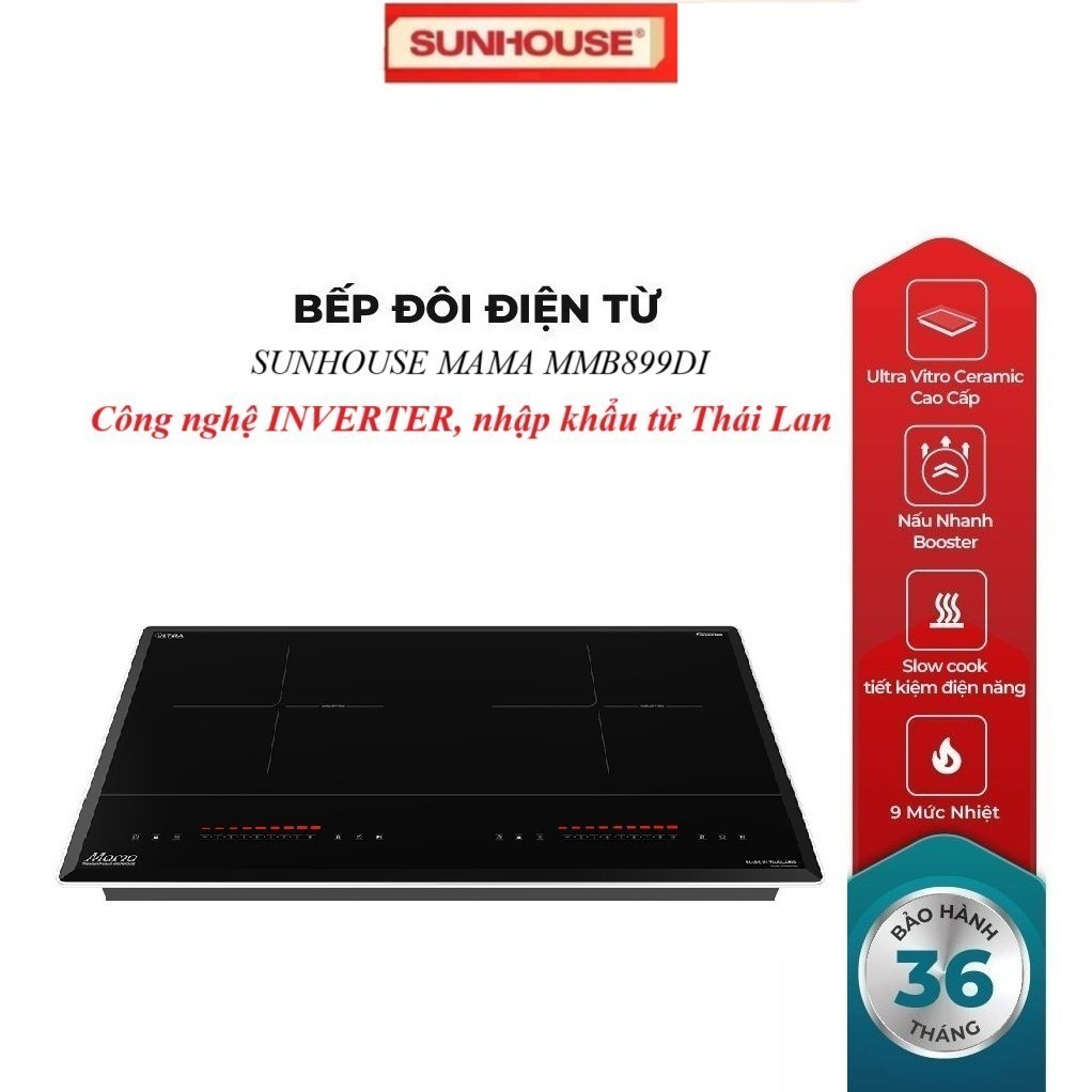 BẾP ĐÔI ĐIỆN TỪ SUNHOUSE MAMA MMB899DI, Công nghệ INVERTER, tổng công suất 
4400W, Mặt kính Ultra Vi