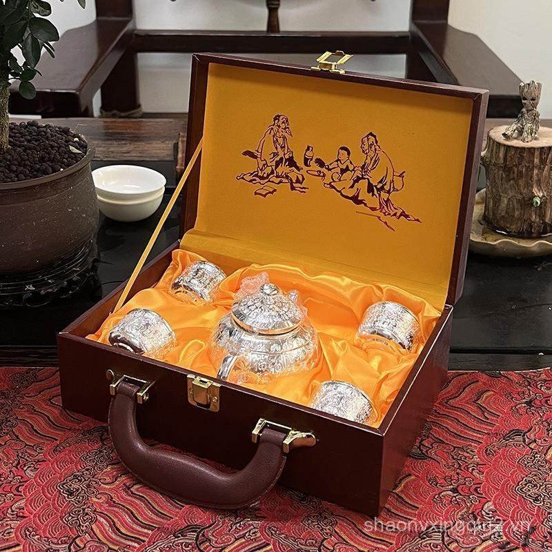 Phong Cách Mới Bạc Nguyên Chất Bộ Trà Baifu Bạc Ấm Siêu Tốc 999 Bạc Trà Cốc Sáng Tạo Cao Cấp Bạc Ste