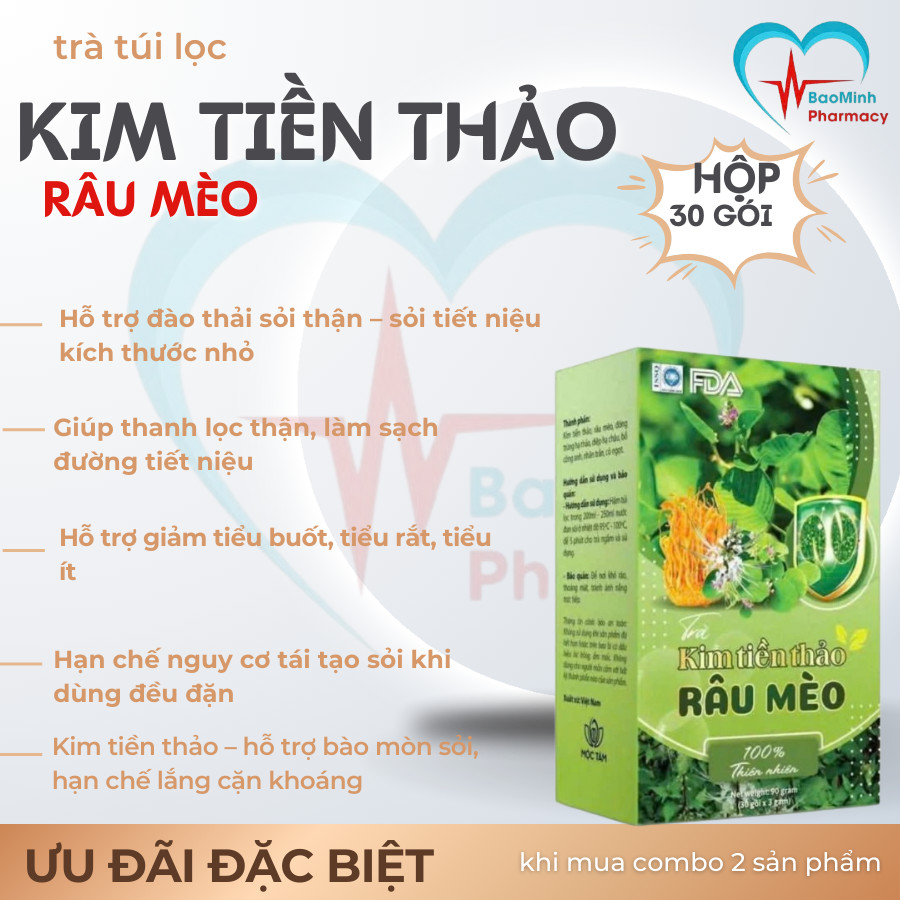 [rẻ vô địch] Trà Kim Tiền Thảo Râu Mèo Bổ Thận, Lợi Tiểu, Thanh Lọc Cơ thể, Đẹp Da hộp 30 Túi Lọc