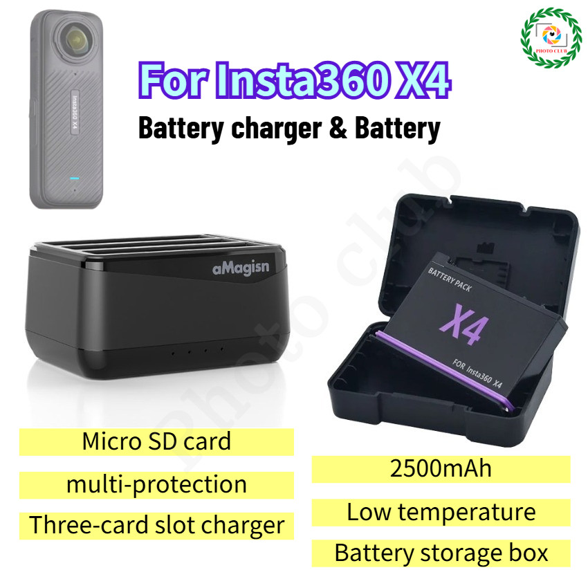 Bộ sạc pin aMagicsn cho pin sạc Li-ion Insta360 X4 2500mAh cho 360 x4