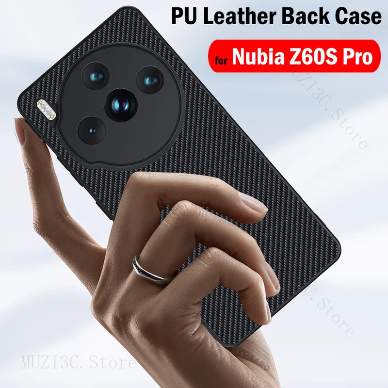 Kết Cấu Sợi Carbon Da PU Funda Cho ZTE Nubia Z60s Pro Dành Cho ZTE Nubia Z60s Pro Ốp điện thoại Siêu