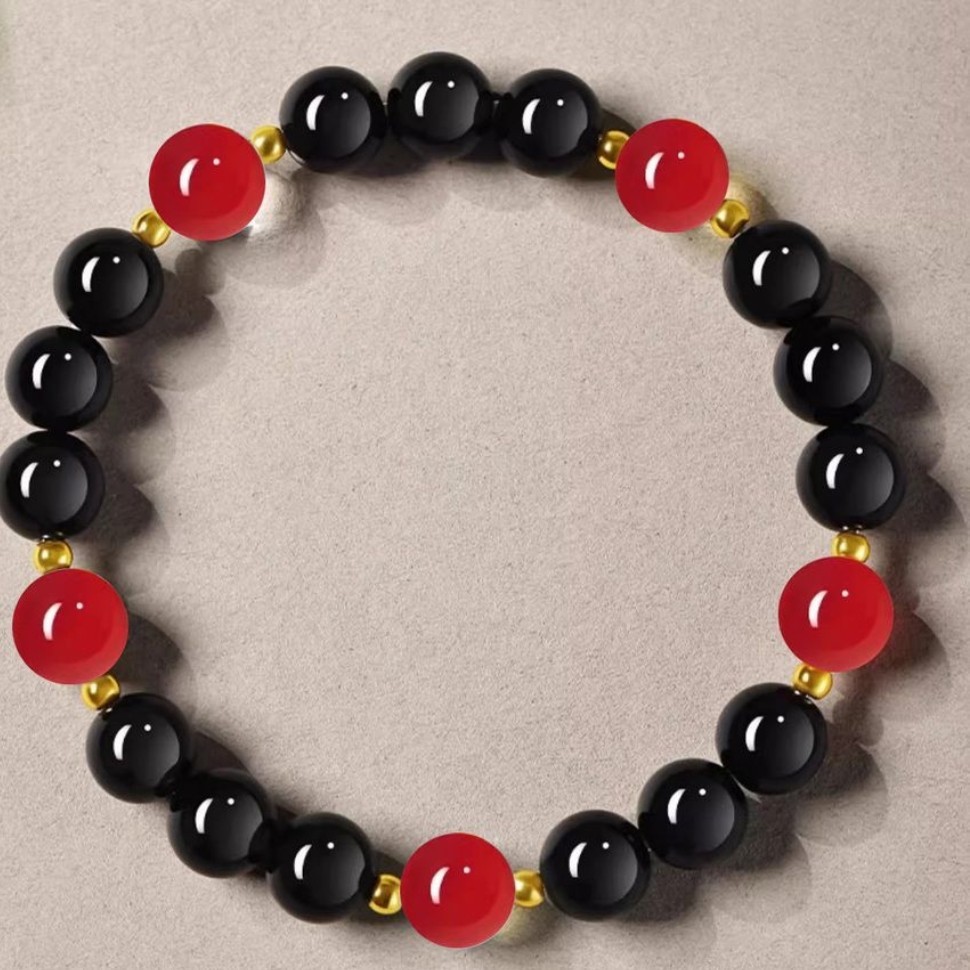 xinpin New Trendy Ancient Style Red Agate Obsidian Multi-Gem Bracelet Fashionable Elegant Exquisite 