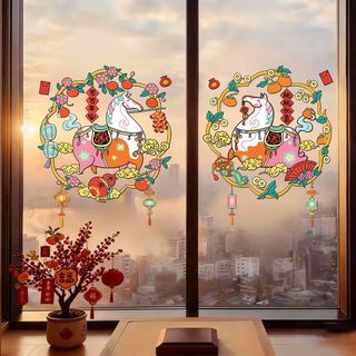 Decal dán kính Tết năm con ngựa 2026 – có keo, chống nước không keo, trang trí cửa sổ, tủ kính