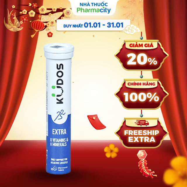 Viên sủi Kudos Extra High Dose Vitamins & Minerals bổ sung năng lượng cơ thể (Tuýp 20 viên)