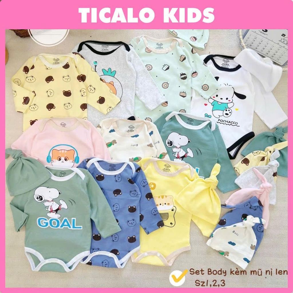 [CÓ MŨ] Body Chip Tay Dài Có Mũ Kèm - MV KIDS - Chất Nỉ Len Mềm Mịn - Ấm Áp