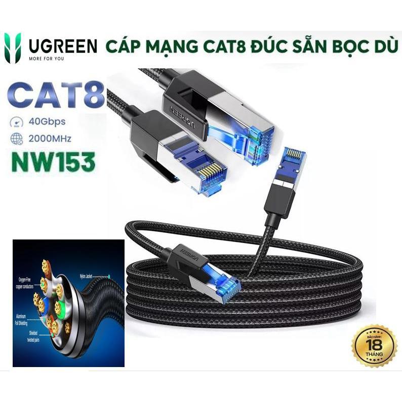Dây Cáp mạng RJ45 Cat 6,Cat 7,Cat8 Ugreen NW153 1 mét,2 mét,3 mét,5 mét (Ethernet Tốc độ 10Gps-> 40G