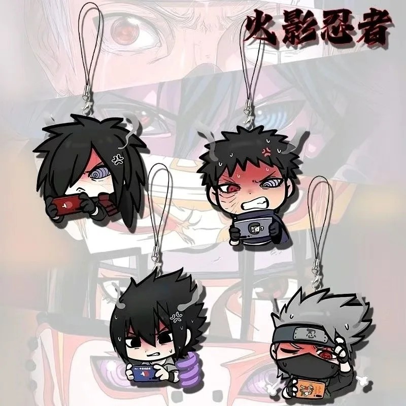 Móc khóa Anime Naruto Chibi Uchiha Obito Madara Sasuke Kakashi Mica Acrylic dây treo điện thoại tran