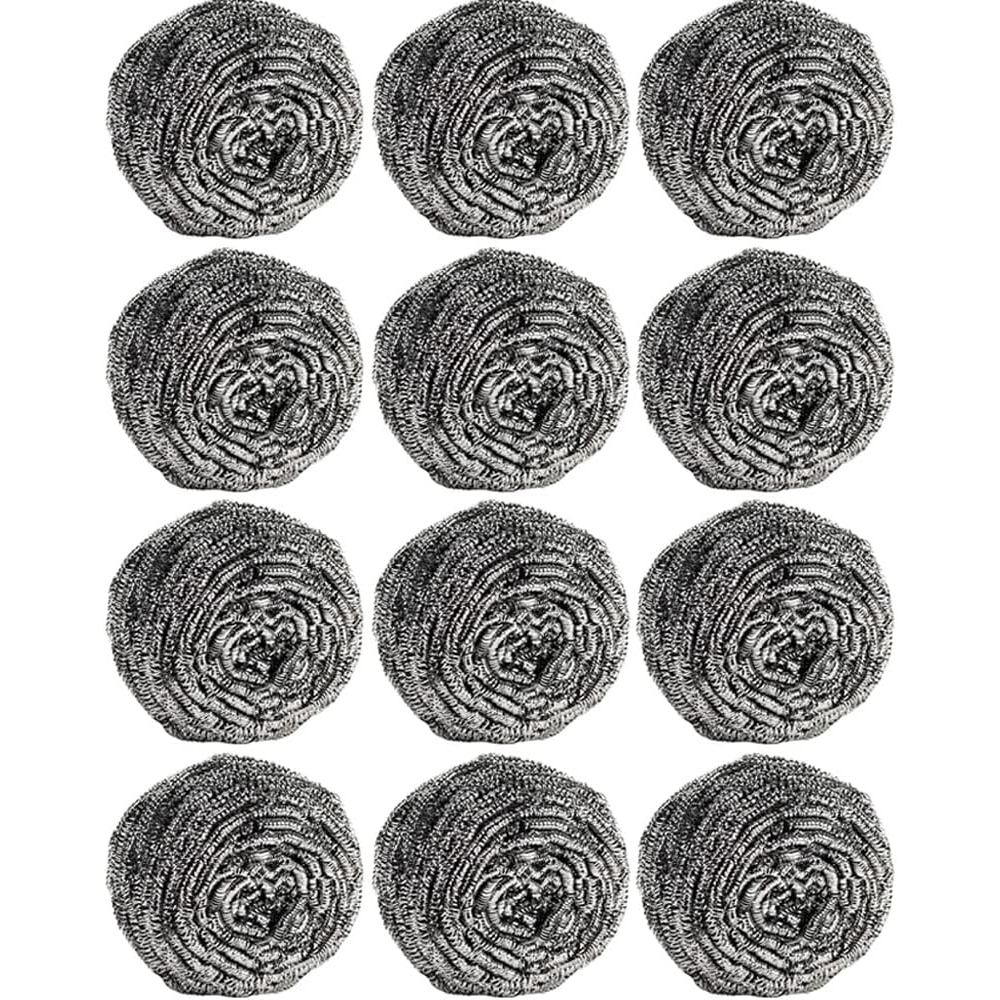 12Pcs Steel Wool Scrubber Pads for Cleaning Dishes, Pans, Pots, Ovens, Grills, Sinks - Stainless Ste