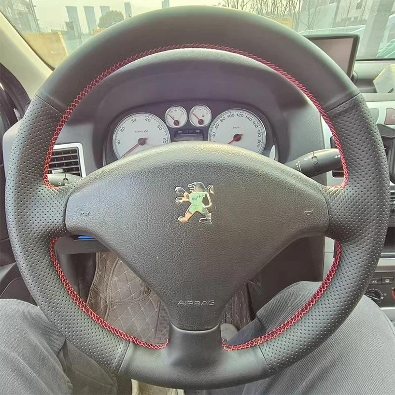 Dành Cho Cũ Peugeot 308 408 Tay Khâu Chống Trơn Trượt Đen Da Thật Chính Hãng Ô Tô Vô Lăng coverauto 