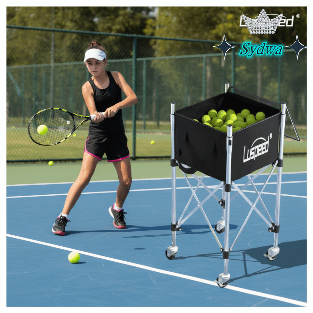 Xe đẩy bóng tennis SYDWA điều chỉnh chiều cao, giỏ thu bóng bằng thép không gỉ từ Luspeed