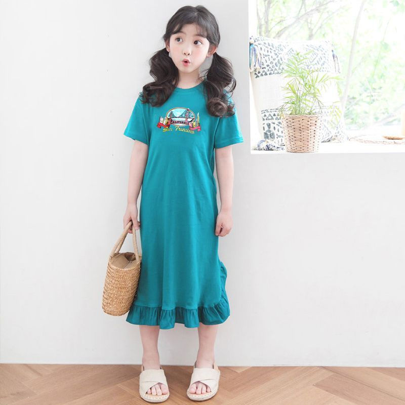 JUA Girls' summer dress, short-sleeved dress, new style, princess dress for older children, trendy g