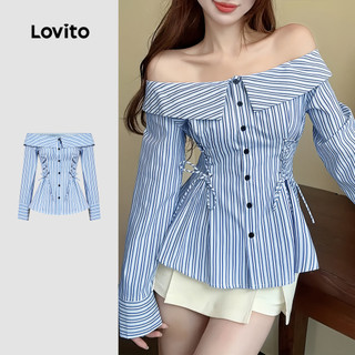 Lovito Áo kiểu thường ngày cho mọi mùa áo xanh dương cho nữ L166AD042 