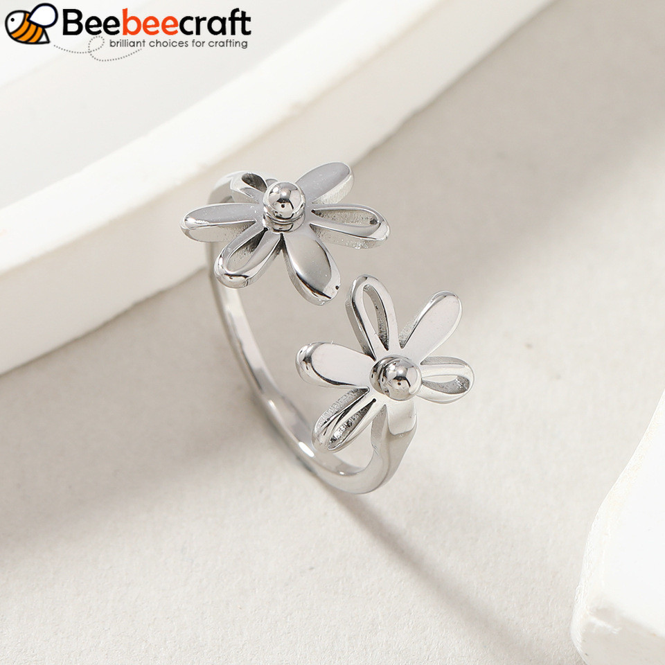 Nhẫn thép không gỉ 304 cho nữ, size US 9 (18.9mm), thiết kế hoa