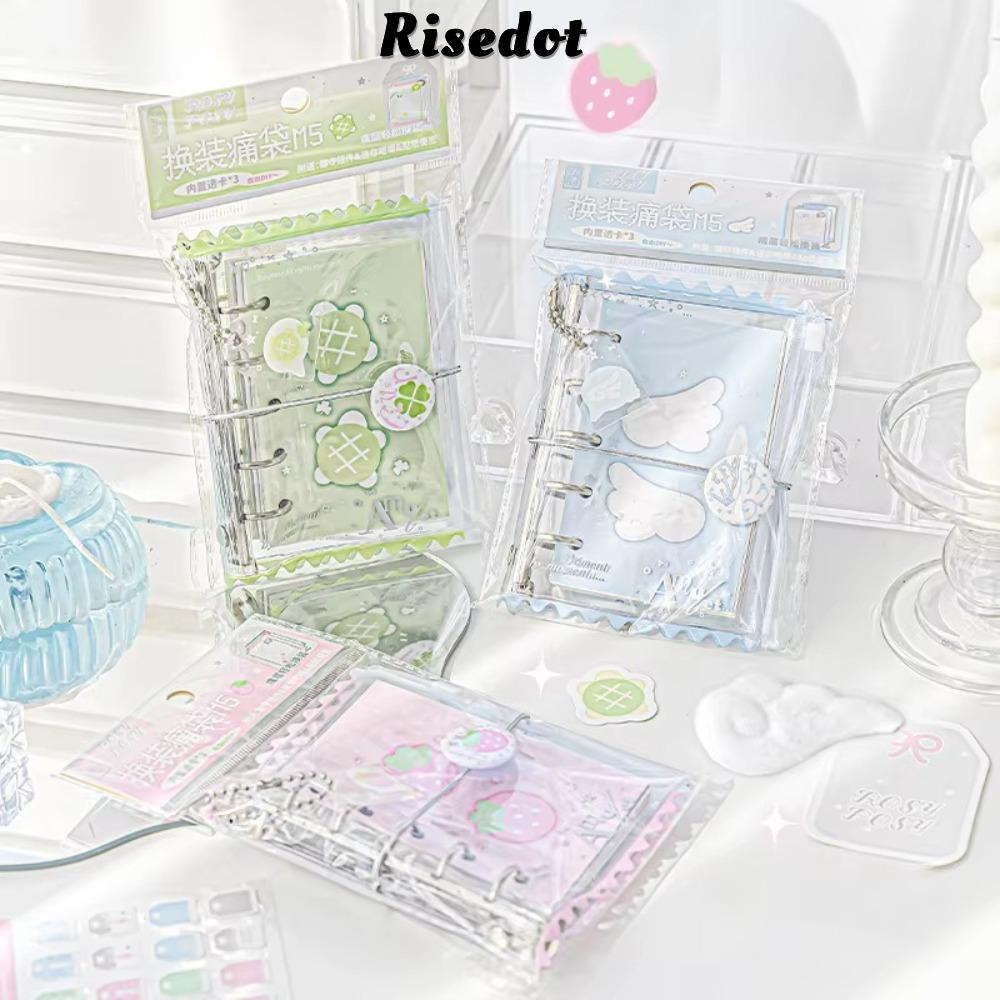RISEDOT Loose Spiral Notebook, Ins Style Dress-up M5 Binder Journal Book, Portable Mini PVC DIY Mini