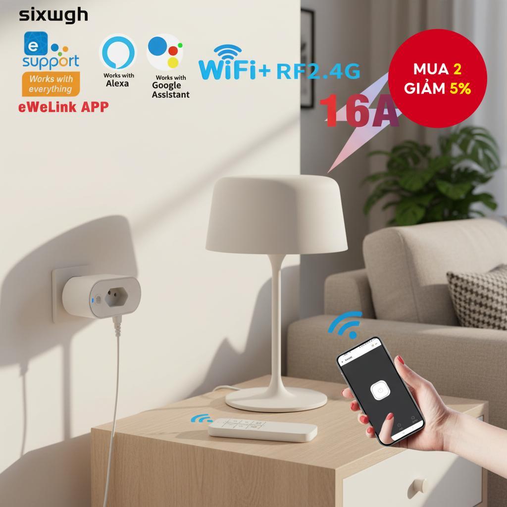 Ổ cắm thông minh Wifi eWeLink điều khiển từ xa và ứng dụng, tương thích với Alexa và Google Home bằn
