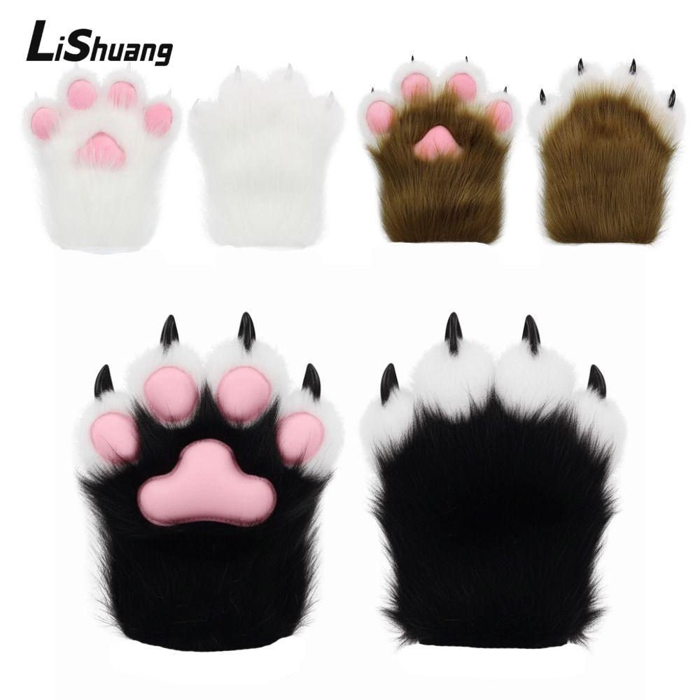 LISHUANG Găng tay fursuit furry, trang phục cosplay ấm áp, đạo cụ cosplay dễ thương
