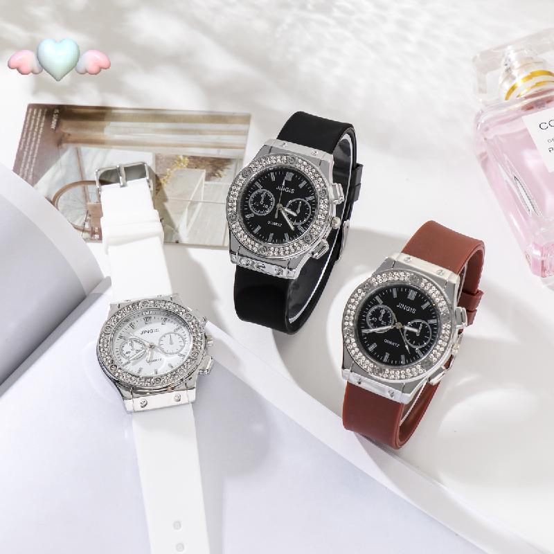 Đồng hồ unisex silicon đính kim cương đa năng thời trang