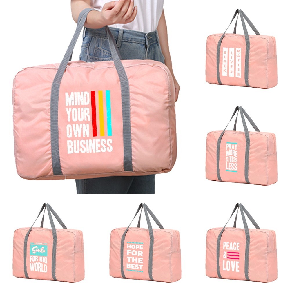 Travel lipat Foldable Travel Bag Handbag Women Camping Luggage Storage Zipper Phrase Pattern Toiletr