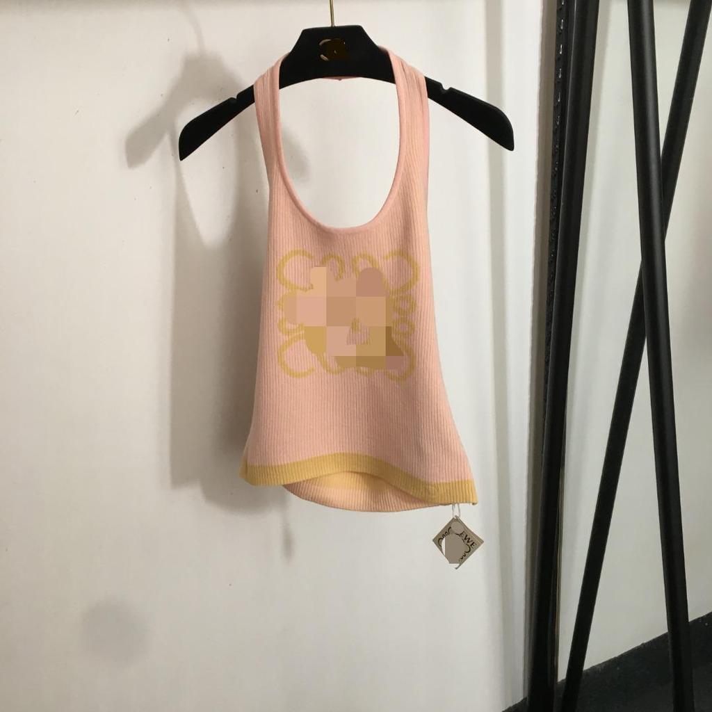 LO* Summer Dopamine Sexy Cross Beautiful New Style Color Block logo Knitted Halter Neck Tank Top