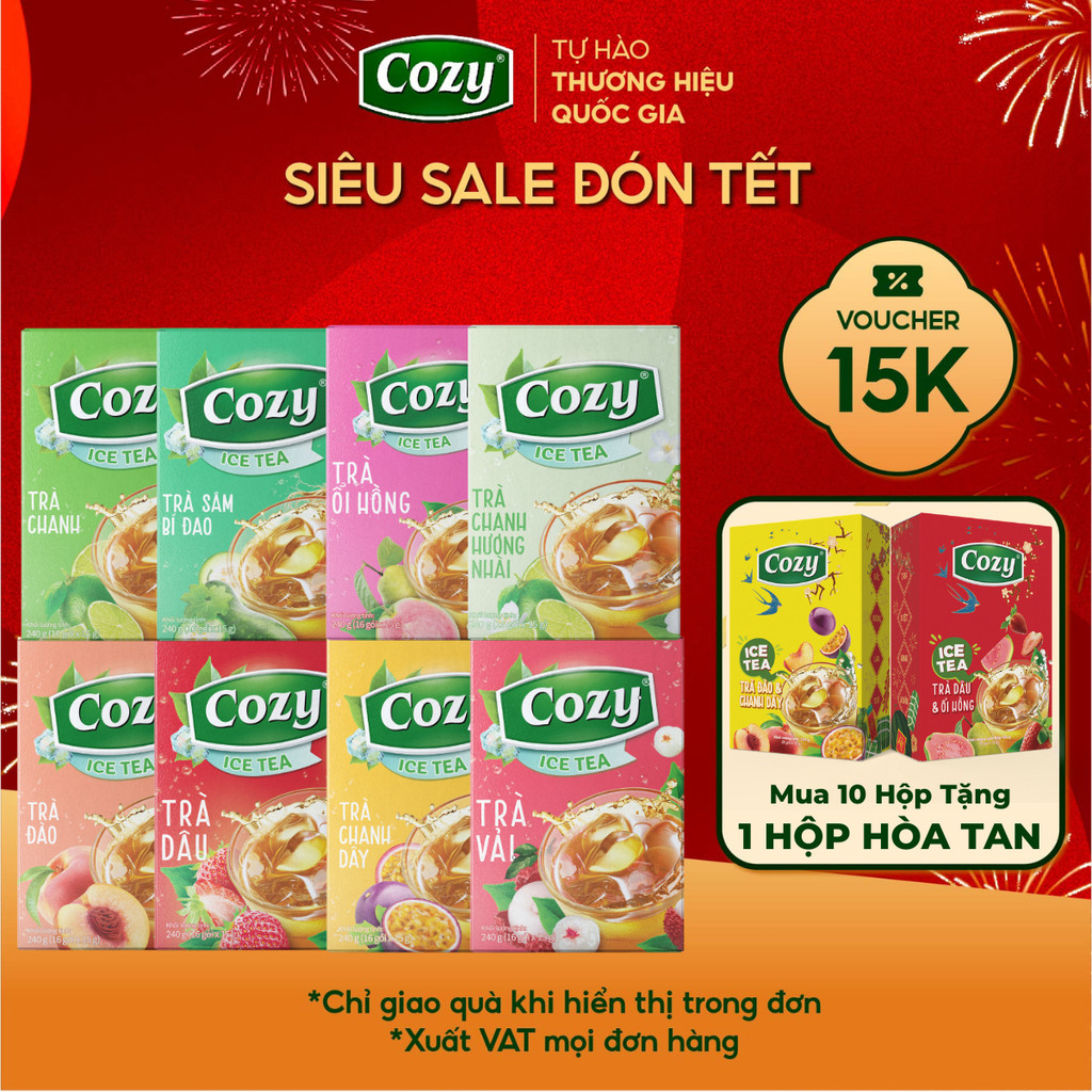 [MUA 10+1] Trà Cozy Trà Đen Hòa Tan Các Vị Trái Cây Trà Đào, Gừng, Chanh, Vải, Dâu, Ổi hồng, Chanh d