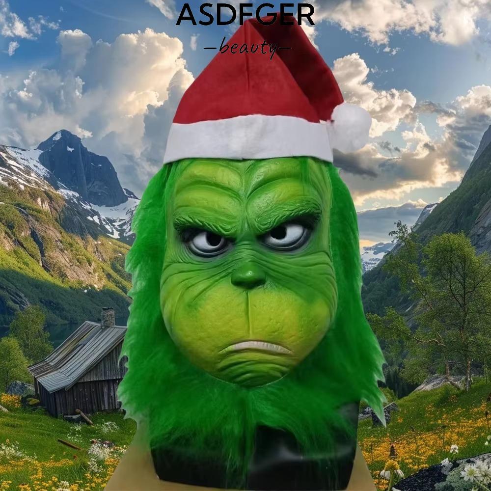 ASDFGER Grinch Mũ Đội Đầu, Anime Hóa Trang Grinch, Lông Quái Vật Cao Su Grinch Masque Cosplay Đạo Cụ
