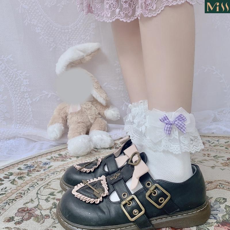 Lolita Short Crew Socks Women Stretchy Ruffle Lace Hosiery Cotton Dress Socks