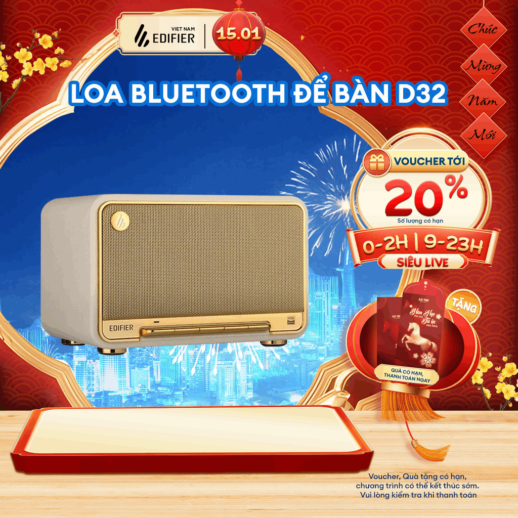Loa Bluetooth Để Bàn Cao Cấp EDIFIER D32 - Công Suất 60W - Chơi Nhạc Thoải Mái Tới 11H - Pin 5200mAh