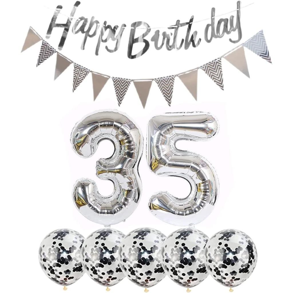2 Bóng Bay Số 35 + Vòng Hoa Chúc Mừng Sinh Nhật + Bạc Biểu Ngữ Bóng Bay Trang Trí Sinh Nhật Lần Thứ 