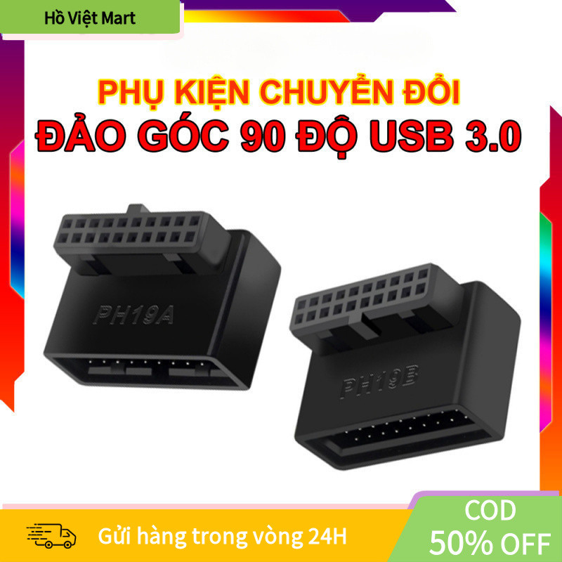 【Hồ】Đầu Đảo Góc 90 Độ Chân Cắm USB 3.0 MB, Độ Bền Cao, Chuẩn PH19A PH19B, Hàng Mới, Giúp Gọn Dây Chố