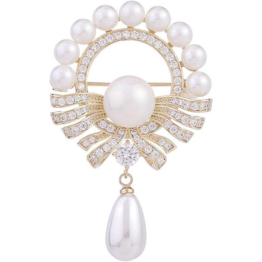 Ghim Cài Hoa Trà Vàng 14K với Ngọc Trai Nước Glycine Tự Nhiên, Phong Cách Trung Quốc Cổ Điển Thanh L