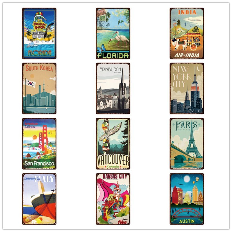 Thế Giới Du Lịch Thành Phố Kim Loại Ký Hiệu Retro Hoạt Hình Latvia Venice Phong Cảnh Tin Tranh Vinta