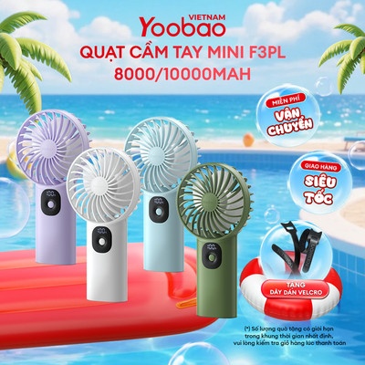 Quạt Yoobao F3PL 8000/10000mAh | 3W | 3 cấp độ gió tùy chỉnh | Màn hình LED | Bảo hành 12 tháng