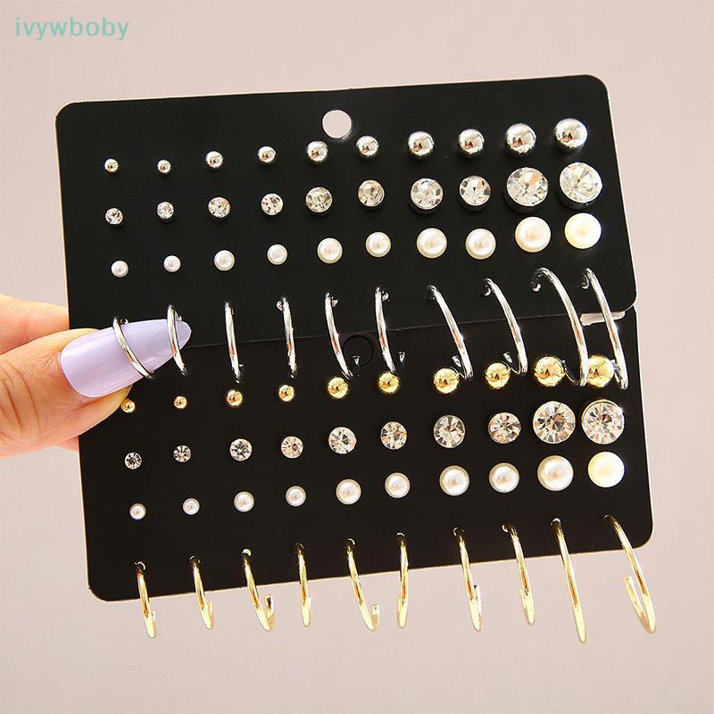 [IVY] Bộ 20 Bông Tai Ngọc Trai Bohemian Hình Học Pha Lê, Dành Cho Nữ
