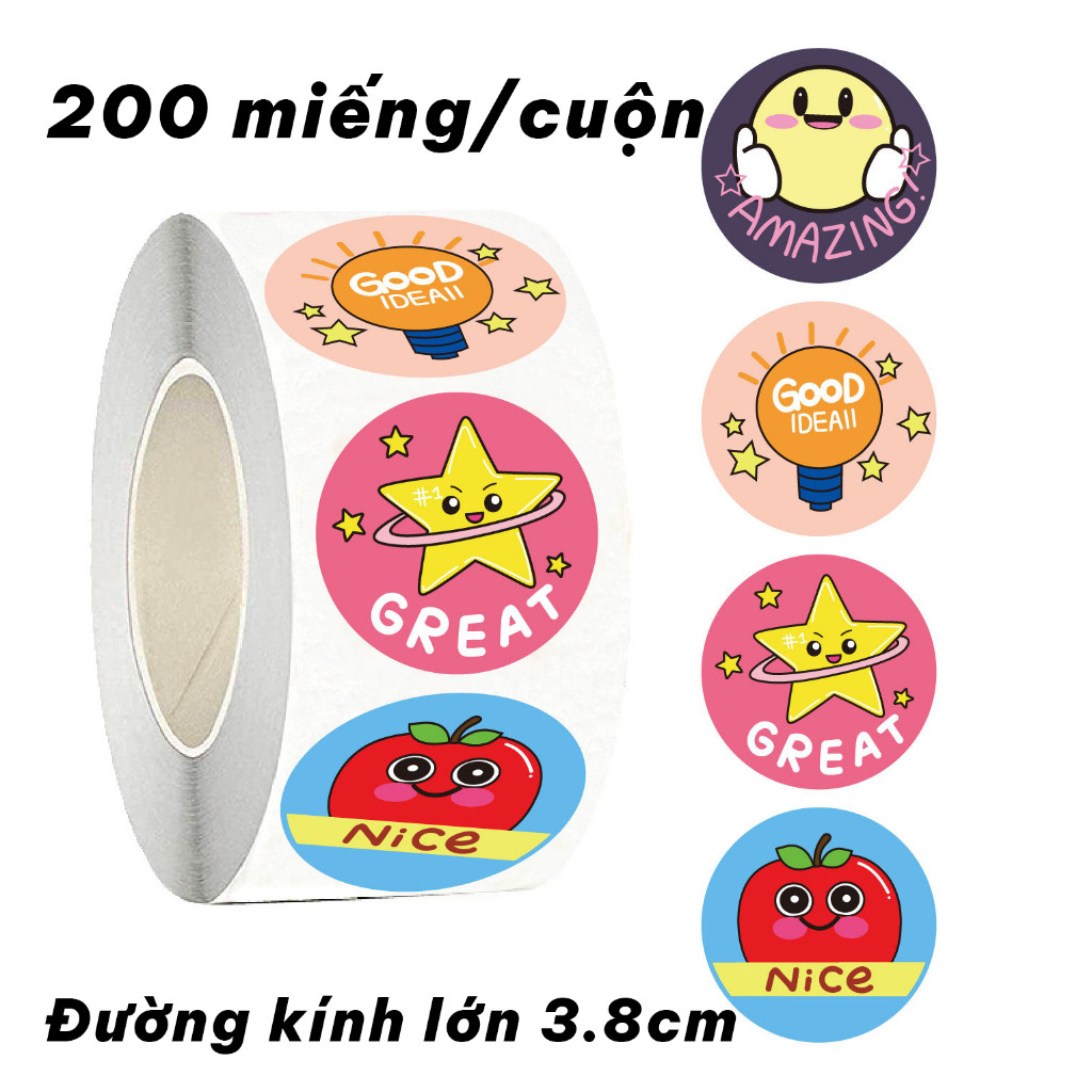 Roll of 200 3.8cm Reward Stickers in Star Shape & Ideas - Motivational Stickers for Learning, Decora