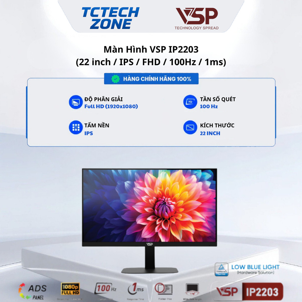 Màn hình máy tính văn phòng VSP IP2203 (22inch / FHD / 100Hz / 1ms) Chính Hãng 100%
