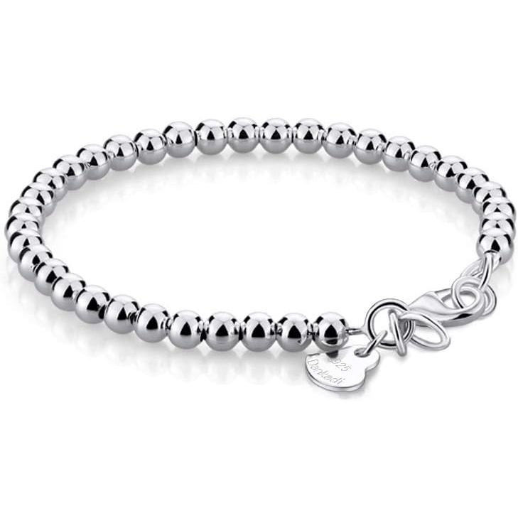 Dankadi New Women's 925 Sterling Silver Bracelet Minimalist 4-6MM Round Bead Chain Solid Silver Brac