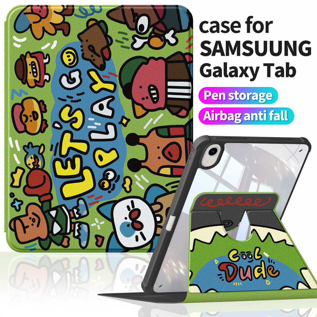 Ốp lưng Samsung Galaxy Da PU Graffiti, tự động ngủ/đánh thức, Acrylic 360° cho S9 FE 10.9/S9 FE+ 12.