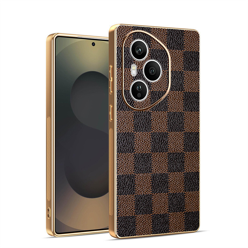 Dành cho Honor 400 Pro, Ốp điện thoại họa tiết da cao cấp cổ điển, ốp bảo vệ viền mạ điện