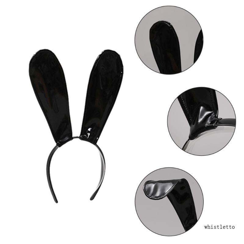Whi Leather Headband Soft Bunny Ears Hair Hoop Handmade Performance Hairband