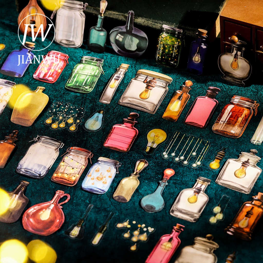 JIANWU Ánh Sao Trong Chai Series Vintage Chai Ánh Sáng Phong Cảnh Chất Liệu Cắt Dán Tạp Chí Sáng Tạo