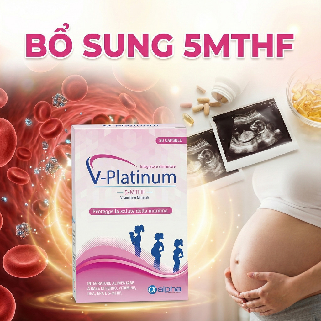 V-Platinum 5-MTHF – Folate Hoạt Tính 1000mcg, Bổ Sung Acid Folic Cho Mẹ Bầu, Trước & Sau Thai Kỳ V P