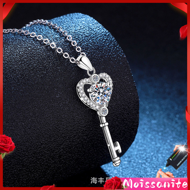 Vòng cổ bạc S925 mặt dây chuyền chìa khóa tình yêu 1 carat moissanite - Bạc S925, trang sức hot