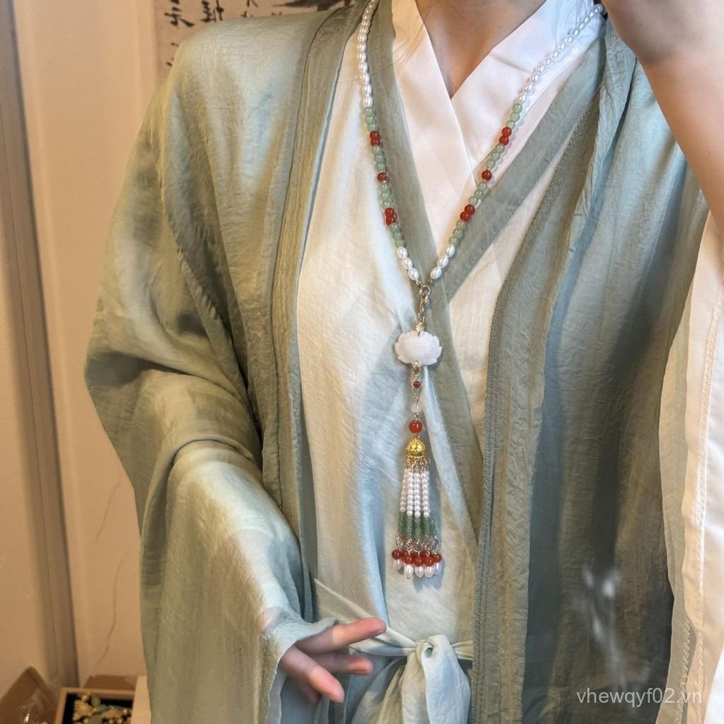 Vòng cổ có thể chéo phong cách cổ xưa Hanfu Ming với thiết kế mặt ngựa lưng dài tua rua mây - CM08