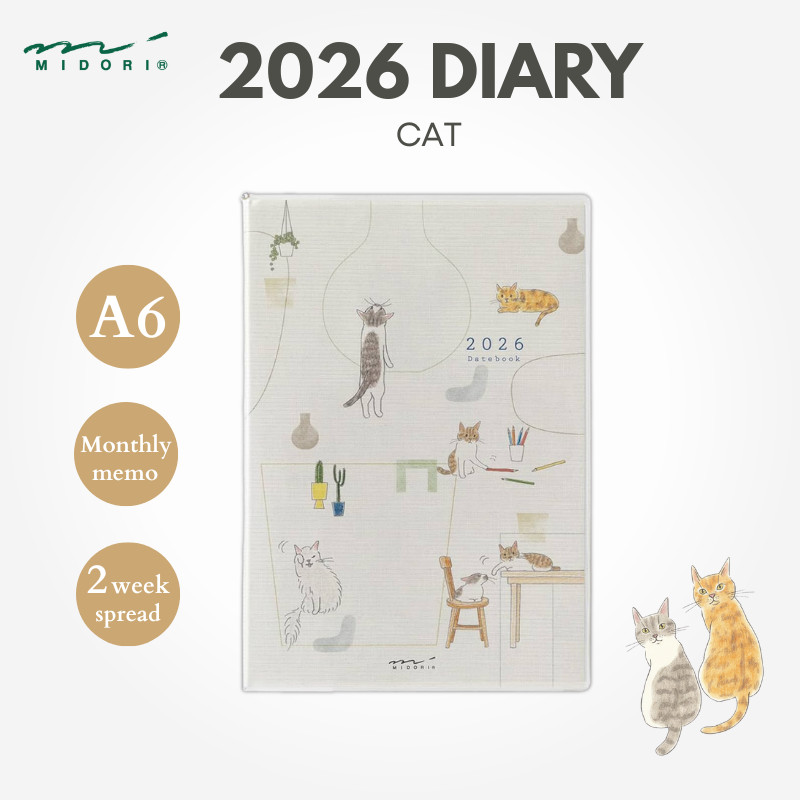 MIDORI Pocket Diary 2026 A6 Cat Pattern (Starts January 2026) 22367006
