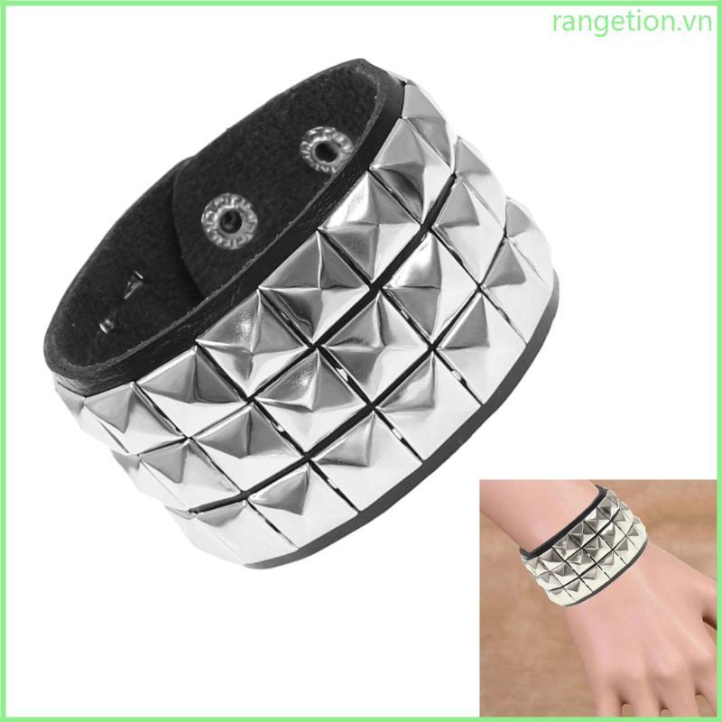 RAN Da đen Punk Vòng tay Vòng tay đính đá đặc biệt Kết cấu da