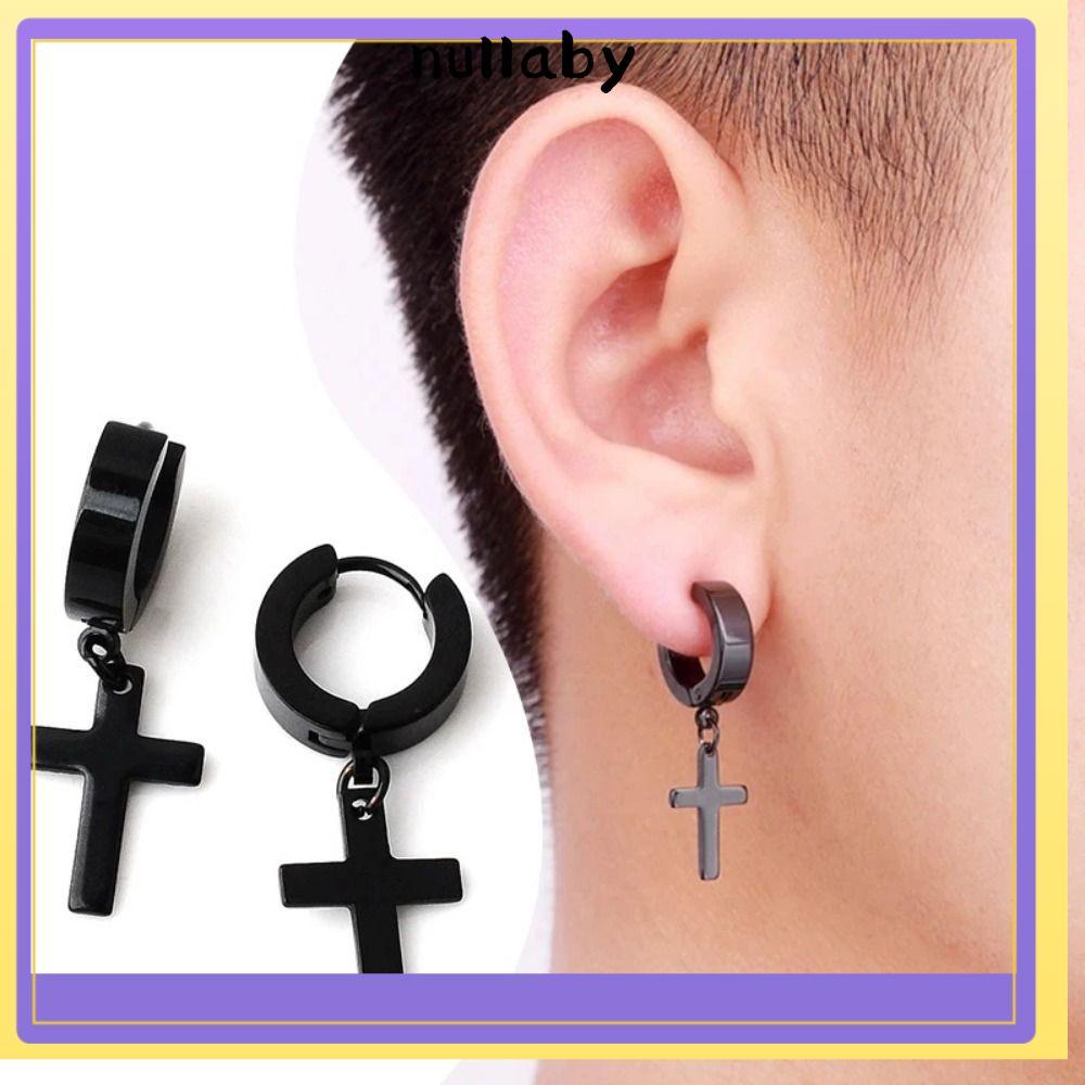 NULLABY Bộ 2 Bông Tai Chữ Thập Hip Hop Inox Bản Lề - Thoáng Mát và Thời Trang