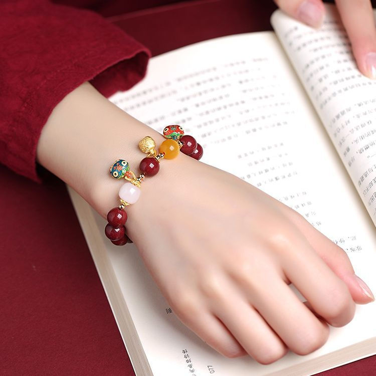 TB Spot Goods#Natural Authentic Cinnabar Bracelet Gold-Sucking Beast Bracelet for Men and Women Coup