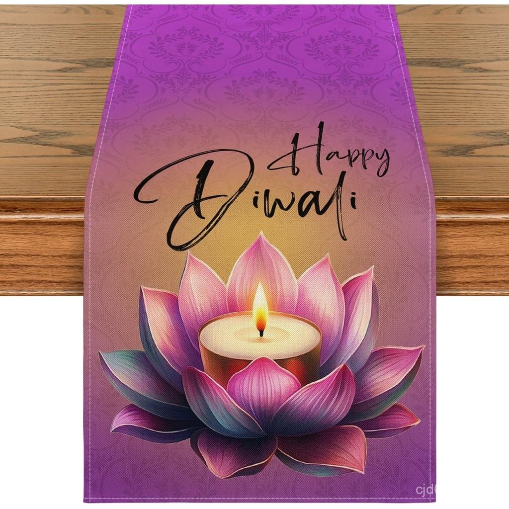 Chế độ nghệ thuật Lễ hội ánh sáng Happy Diwali Table Runner, Trang trí bàn ăn nhà bếp ngày lễ để tra