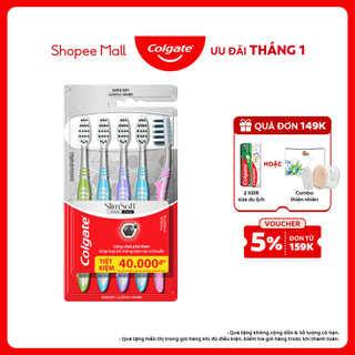 Bộ 5 Bàn chải Colgate Slimsoft Between Charcoal lông chải mềm mảnh xen sợi phủ than hoạt tính 